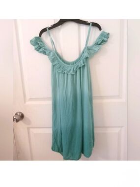 Tiare Hawaii Aqua Ruffle Off-Shoulder Mini Dress